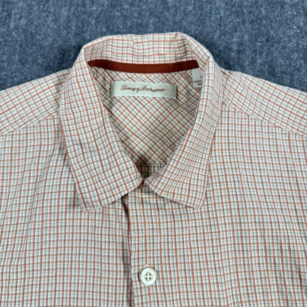Tommy Bahama 100% Silk Plaid Short Sleeve Button Shirt Men's Large
